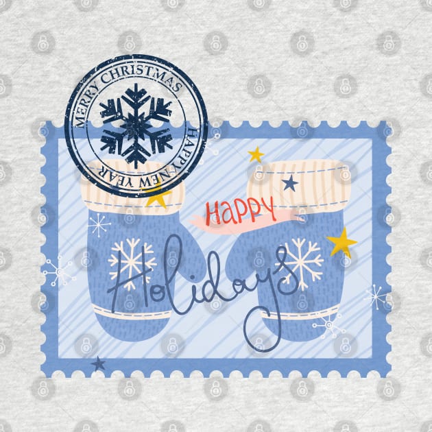 Vintage Stamp: Winter Gloves and Happy Holidays by Asterisk Design Store